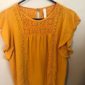 Mustard ruffled sleeve blouse